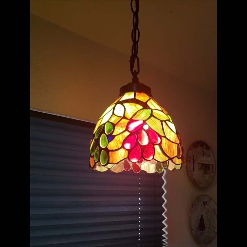 Bieye L10761 Grape Tiffany Style Stained Glass Ceiling Pendant Light