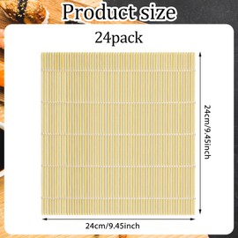 24 Pcs Sushi Mat Bulk, Bamboo Sushi Mat, 9.5" x 9.5" Non Stick Sushi Roller Mat for Making, Shaping & Molding, Premium Quality Sushi Mat Roller for Home Party Supplies