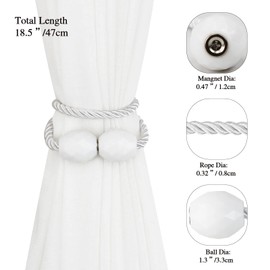 Porlau Strong Magnetic Curtain Tiebacks White 2 Pack Decorative Tie Backs Outdoor Curtain Rope Tiebacks Elegant Curtain Holdbacks for Drapes