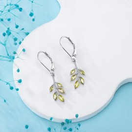 VONALA 925 Sterling Silver Olive Leaf Dangle Earrings for Women Dangly Drop Peridot Jewelry Birthday Gifts for Her, Sterling Silver, Abalone