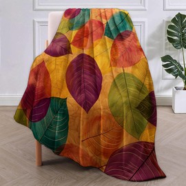 Colorful Leaf Blanket Gifts for Women Girls Adults Kids Soft Warm Lightweight Cozy Autumn Foliages Throw Blankets for Bed Sofa Couch Living Room Decor 50x60in