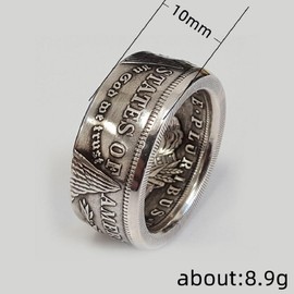 Rings for Men, Retro Punk Ring Vintage Coin Jewelry, Elegant and Stylish US Morgan Silver Dollar Ring for Women and Men Patriotic United States National Emblem Coin Engraved Signet Rings (10)