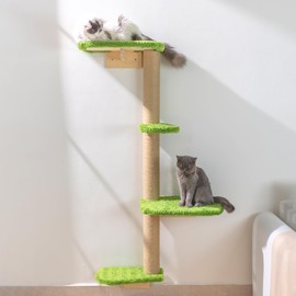 Wall Mounted Cat Tree with Green Plush, 4 Rotating Platforms & Sisal Posts, Adjustable Cat Wall Shelves for Indoor Cats to Climb, Scratch & Relax