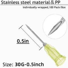 100PCS 30Ga 1/2Inch Syringe Needles with Cap, Lab Dispensing Accessories, Individually Sealed Packaged