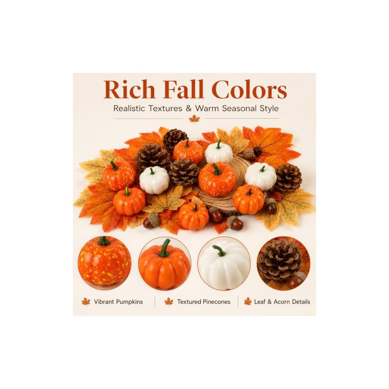 Juego de 51 piezas de decoración de otoño, calabazas artificiales,