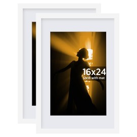 Egofine 16x24 Picture Frame Set of 2 Made of Solid Wood Covered by Plexiglass, Table Top Display and Wall Mounting Photo Frame, White