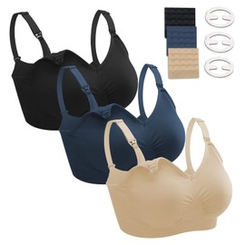 Dresime Nursing Bra, 3 Pieces Seamless Pregnancy Bra Without Underwire, Maternity Bra with Additional Bra Extensions and Clips, Breastfeeding and Sleep for Women, Combination B