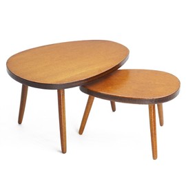 Odoria Dollhouse Coffee Table Miniature: 1/12 Scale Side Table Brown for Modern Living Room - Mini Center End Table Oval - Tiny Wood Furniture 2Pcs