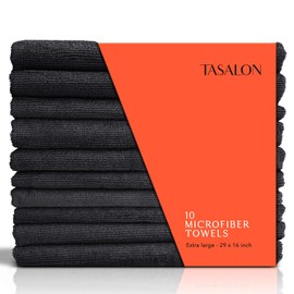 TASALON Microfiber Hair Towel for Salon - 10 Pack - 29 x 16 Inches, Quick Dry and Ultra-Soft Facial Towels with Soft Absorbant - Black