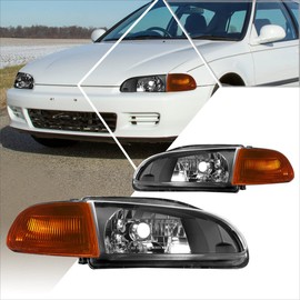 OE Style Headlights Assembly Compatible with 92-95 Honda Civic | Headlamps with Black Housing Clear Lens