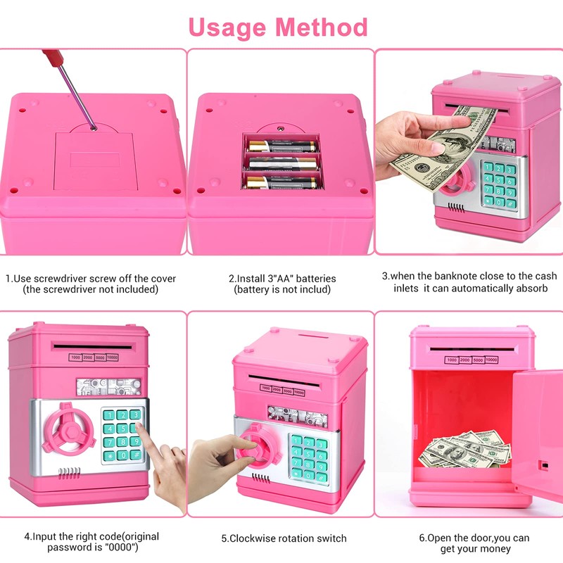 Adsoner Piggy Bank, Electronic ATM Password Cash Coin Can Auto