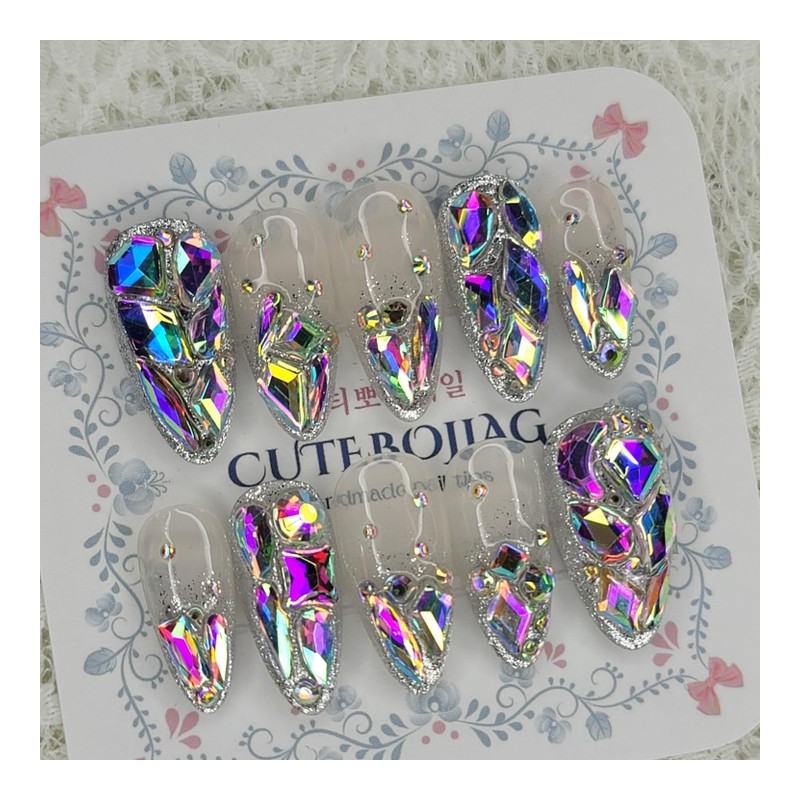AB Full Stone Gra Handmade Nail Tip Pedi Tip -