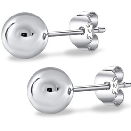 18k White Gold Plated 925 Sterling Silver Ball Stud Earrings, Hypoallergenic earrings Studs Earring for Women 3mm