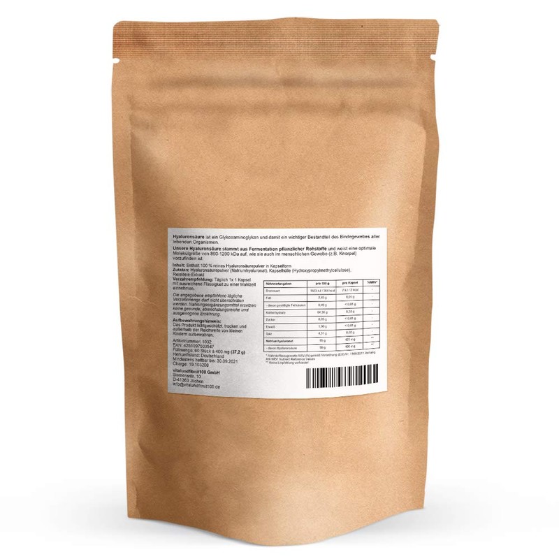 Hyaluronsäure Kapseln - 60 Stück à 400 mg - hochdosiert