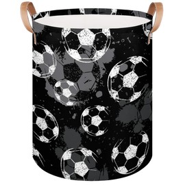 Football Black and White Laundry Basket Large Laundry Hamper Collapsible Clothes Basket with Handles Basket Organizer Waterproof Washing Bin for Bathroom Family Travel