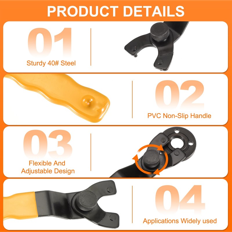 sourcing map Angle Grinder Wrench 0.4"-1.6"(10-40mm) Range Universal Adjustable Lock