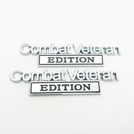 Pair Set Combat Veteran Edition Emblem 3D Badge Raised Decals Exterior Truck Stickers Replacement for Universal Vehicle, SUV, Motorcycle, (Silver Black)
