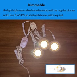 LED Puck Lights Wired Under Cabinet Lighting Dimmable,Round Cabinet Lights Plug In for Bookshelf,Kitchen Counter,Display Case,Curio,Ceiling,6000K Cold White,2.5In Hole Recess Mount,6W,480LM Total,3pcs