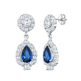 Elli 0310630313 Women's Stud Earrings 925 Sterling Silver, Crystal and Blue Sapphire
