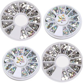 UK BEAUTY SUPPLIES 4 Pack 3D Nail Art Decoration Wheels Flat Back Horse Eye Diamante Crystal Glitter Rhinestone Gems Beads