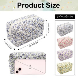 Long Keeper Floral Small Makeup Bag Cosmetic Bags Women Travel Toiletry Bag Wash Bag Portable Makeup Organizer Pouch (Blue)