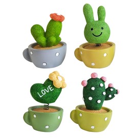 Foumiyfa 4PCS Shaking Head Cactus Statue,3D Craft Cactus Figurine Computer Monitor Decor,Cactus Decoration for Car Center Console, TV, Photo Album, Flower Pot, and Office