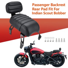 Bravema Passenger Seat Backrest, Detachable Motorcycle Rear Seat, Soft Leather Passenger Seat & Backrest Pad Set Fit for Indian Scout Bobber 2018-2023 Replace OEM Number: 2882853-VBA (Black)