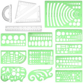 15 PCS Drawing Templates and Rulers, Geometric Stencils Kit with 11 Drawing Templates & 4 Measuring Tools, Clear Plastic Drafting Tools for Architecture, Design, Engineers