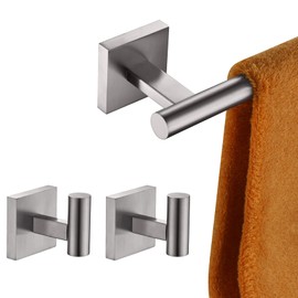 KOKOSIRI 16 Inch Towel Bars Towel Rails Bathroom Robe Hook Bath Towel Coat Hooks 2 Pack Brushed Nickel B4005BR-L16+B1013BR-P2