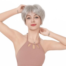 Lydell 8" Short Straight Synthenic Wigs with Bangs for Women Gray