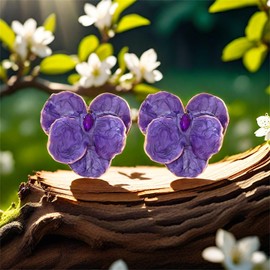 Vintage Enamel Flower Earrings Boho Charm Butterfly Petal Earrings Chic Crystal Rhinestone Earrings Irregular Petal Statement Earrings Holiday Party Fashion Jewelry (Purple)