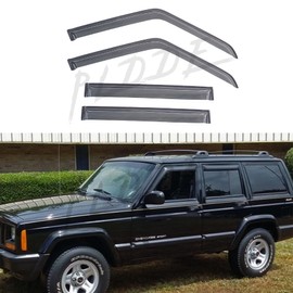 PLDDE Window Visors Compatible with 1984-2001 Jeep Cherokee 4-Door Out Channel Front+Rear Smoke Sun/Rain Guard Outside Mount Tape-On 4pcs