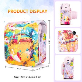 HIYQIN Amazing Color Case Compatible with Fuji Film Instax Mini 12 Instant Camera, Polaroid Camera Instax Mini 12 Bag Case with Shoudler Strap - Abstract Painting