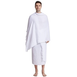 2 Pcs Ihram Clothing for Men Hgjj Umrah, Soft Lightweight Wrap Set Clothing Ihram Ahram Ehram Saudi Dress, White, One Size