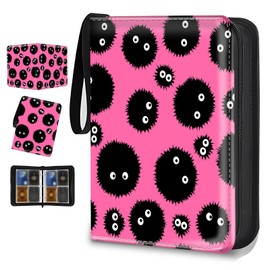 Trading Card Binder 4 Pocket, Collectible Card Album Fits 400 Cards with 50 Removable Sleeves for Girls Gifts, Cute Card Holder for Photocard, Game Cards and Sports Cards Storage (Pink Black Soot)
