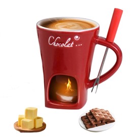 Fondue Cup, Chocolate Melting Fondue Mugs Set of with Forks and Candle, Ceramic Chocolate Melting Cup, Mini Chocolate Fondue Cups Set For Date Night Birthday Wedding Gifts (Red)