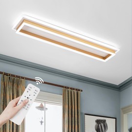 Vloitgol Dimmable Led Ceiling Light with Remote Control 31.5in Modern Linear Flush Mount Ceiling Lighting Fixture Acrylic Long Ceiling Lamp for Living Room Kitchen Dining Room Hallway (Gold)