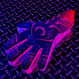 Renegade GK Apex Flare Professional Strapless Goalie Gloves | 4mm EXT Contact Grip | Blue & Pink Football Goalkeeper Gloves (Size 12, Adult, Evo Negative Cut, Level 5.5)