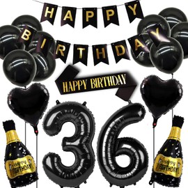 Juego de decoraciones de cumpleaños 36 para mujeres y hombres, globo de decoración de cumpleaños 36, suministros para fiesta de cumpleaños 36, incluye pancarta de cumpleaños, correa para el hombro y