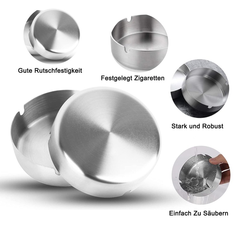 Stainless Steel Ashtray, Pack of 6 Tabletop Ashtray, 8 cm