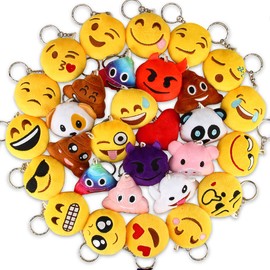 Emoticon Keychains, Dreampark Mini Emoticon Plush Party Favors Valentine' s Day Gifts Birthday Party Supplies, Carnival Prizes Easter Egg Fillers for Kids Treasure Box Bulk Toy Assortment 2" Set of 30