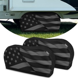 Explore Land Tough Dual Axle Tire Cover for Truck SUV Trailer Camper RV - Heavy Duty Wheel Protector Universal Fit Tire Diameters 26''-28.75'' (American Flag, M)