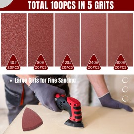 PMIQSA Pack of 90 Delta Sandpaper Triangular Sandpaper 93 x 93 x 93 mm Sanding Triangles 80 Grit for Multi Sanders Sandpaper for Wood Metal