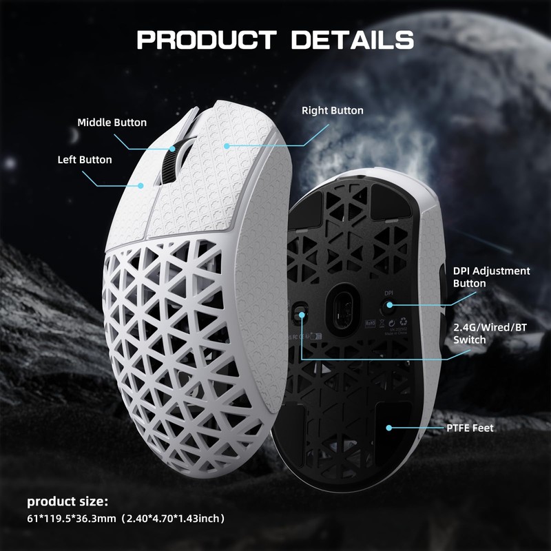 MAMBASNAKE M5 Ultra Wireless Gaming Mouse,39g Carbon Fiber,42K DPI PAW3950