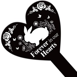 GLOBLELAND Heart Shaped Rabbit Animals Garden Stake Butterflies Memorial Remembrance Plaque for Cemetery Acrylic Grave Stake Waterproof Flowers Blessing Garden Plaque for Yard Grave Cemetery