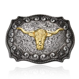 Long Horn Bull Western Belt Buckle for Men, Cowboy Longhorn Belt Buckles Men