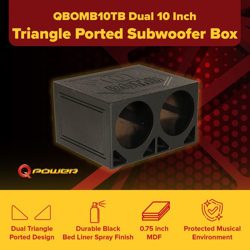 Q Power Dual 10 Inch Vented Triangle Ported Wood Subwoofer