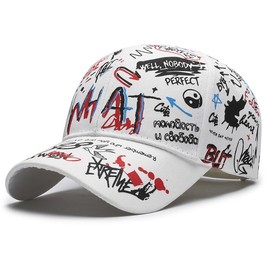 Puktalaarniq Men's Graffiti Alphabet Printed Dad Caps Adjustable Baseball Cap Unisex Hip Hop Multicolor Letters Snapback Hat Trucker Hats for Women (US, Alpha, One Size, White and Red)