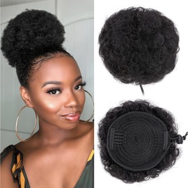 SEGOHAIR Afro Puff Kinky Curly Drawstring Ponytail Extensions for Black Women Human Hair Extensions Real Hair Buns Updo Hairpieces for Women Large Size 8 Inch Natural Black