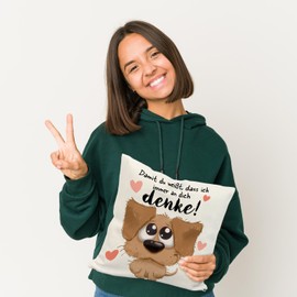 speecheese Hund Kissen mit Spruch Damit du weißt DASS ich Immer an Dich denke EIN süßes DekoKissen für Paare Romantisches Motiv süßer flauschig Frauen Valentinstag kuscheliger Kissen bezug